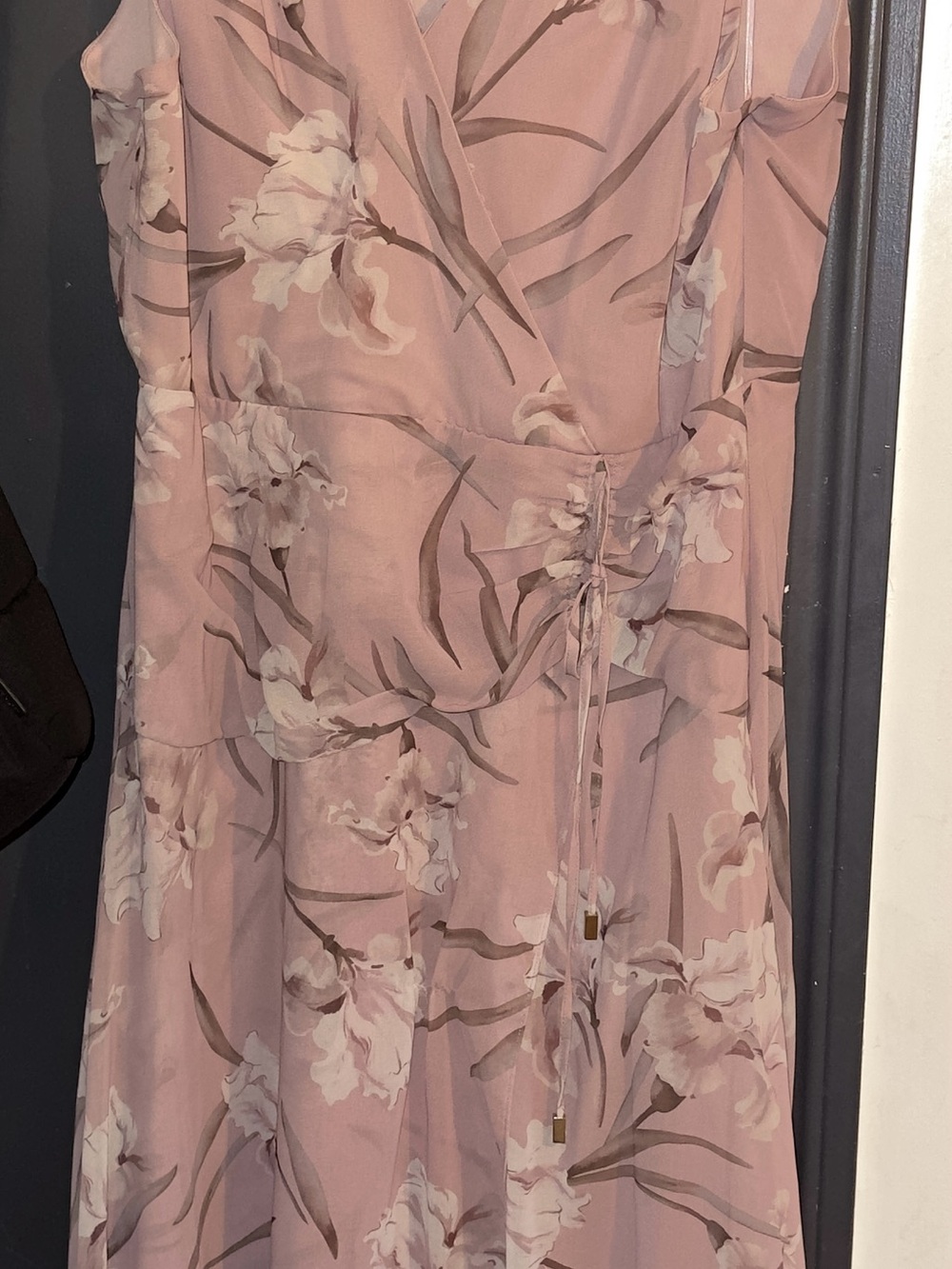Suzy Shier Pink Floral Maxi Dress with Tie Waist